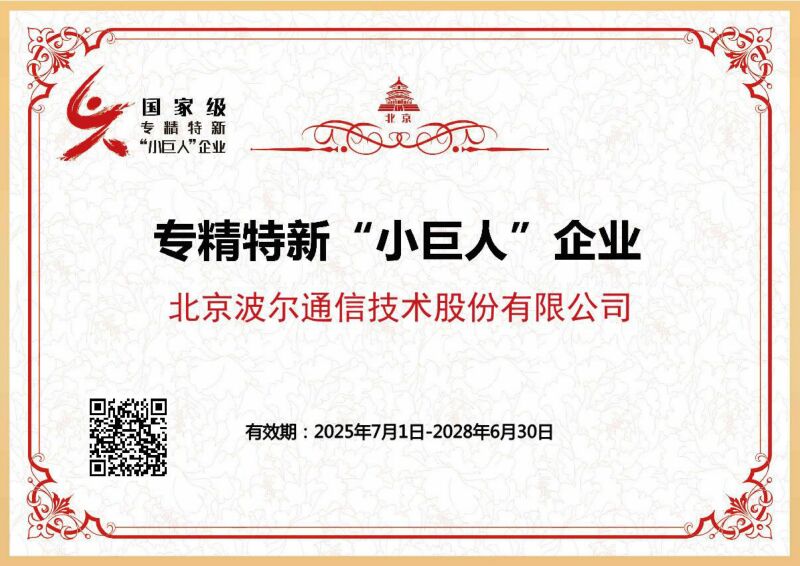 国家级专精特新小巨人企业证书